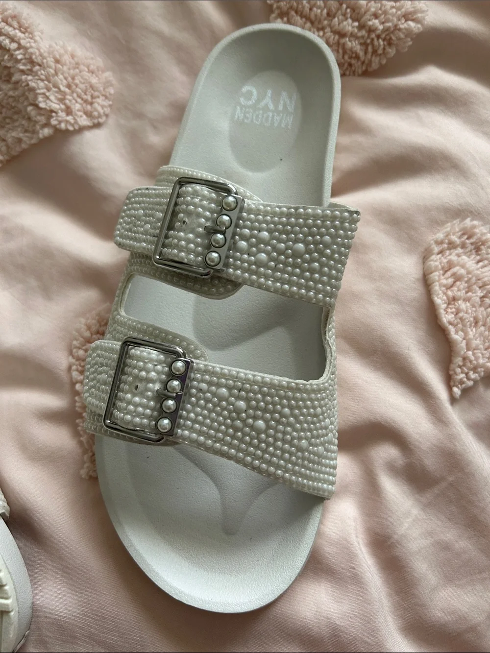Madden NYC Women's White Double-Buckle Sandals